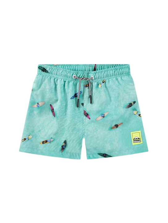 Molo: Printed recycled nylon swim shorts - Light Blue - kids-boys_0 | Luisa Via Roma