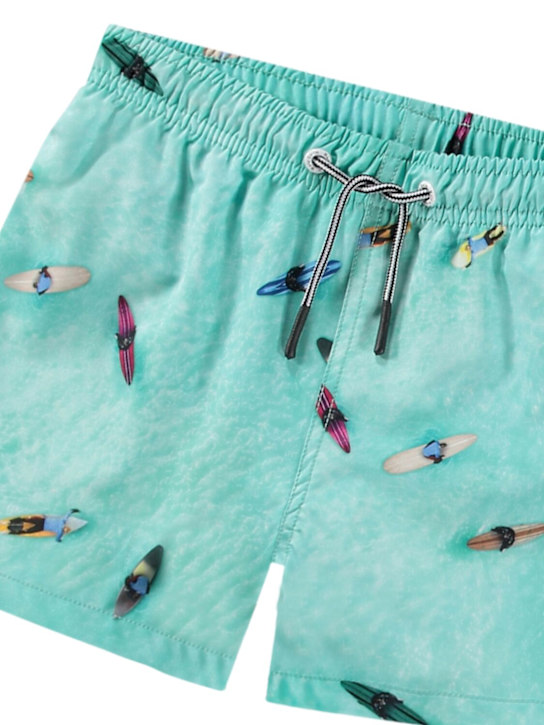 Molo: Printed recycled nylon swim shorts - Light Blue - kids-boys_1 | Luisa Via Roma