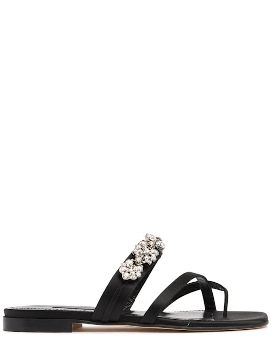 Manolo Blahnik: 10mm Perlusa satin flat sandals - women_0 | Luisa Via Roma