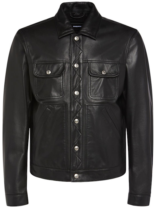 Dsquared2: Leather boxy jacket - men_0 | Luisa Via Roma