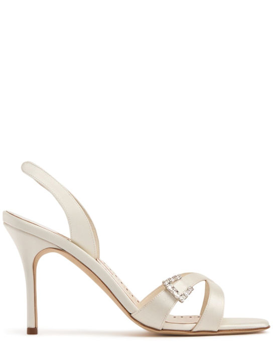 Manolo Blahnik: 90mm Ramisli satin sandals - women_0 | Luisa Via Roma