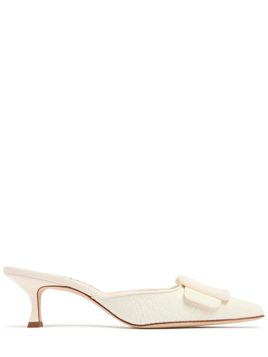 Manolo Blahnik: 50mm Maysalebi croc embossed mules - women_0 | Luisa Via Roma