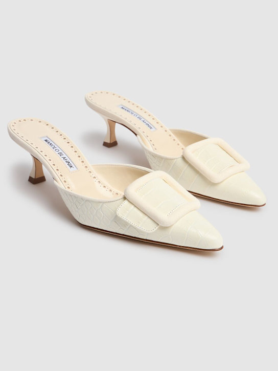 Manolo Blahnik: 50mm Maysalebi croc embossed mules - women_2 | Luisa Via Roma