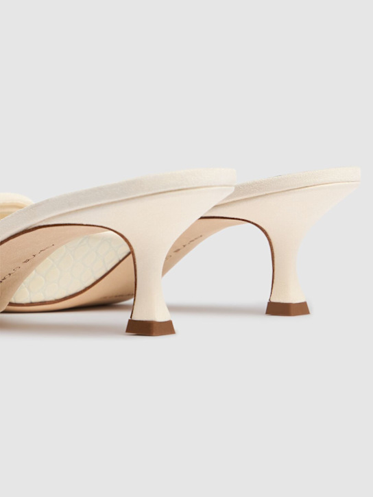 Manolo Blahnik: 50mm Maysalebi croc embossed mules - women_3 | Luisa Via Roma