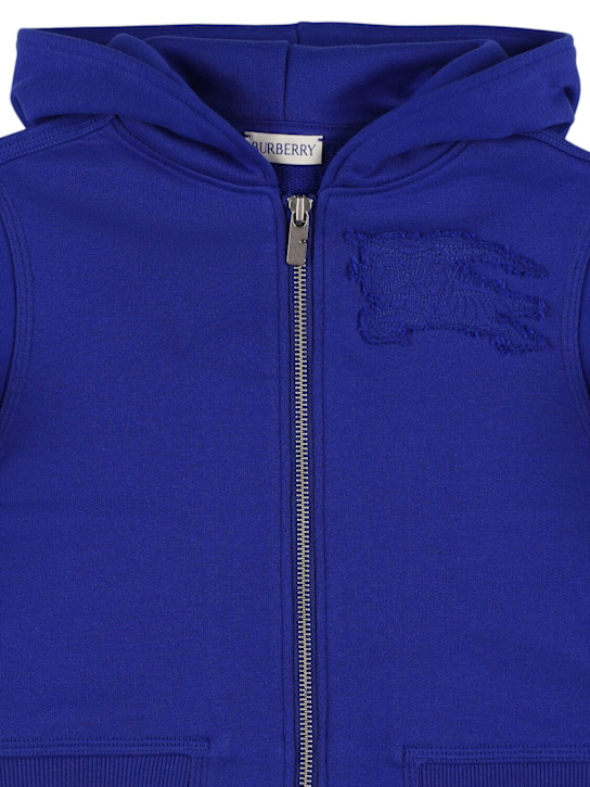 Burberry: Felpa in jersey di cotone con zip e cappuccio - kids-girls_1 | Luisa Via Roma