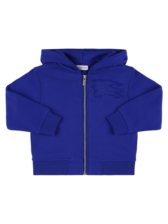 Burberry: Felpa in jersey di cotone con zip e cappuccio - kids-girls_0 | Luisa Via Roma