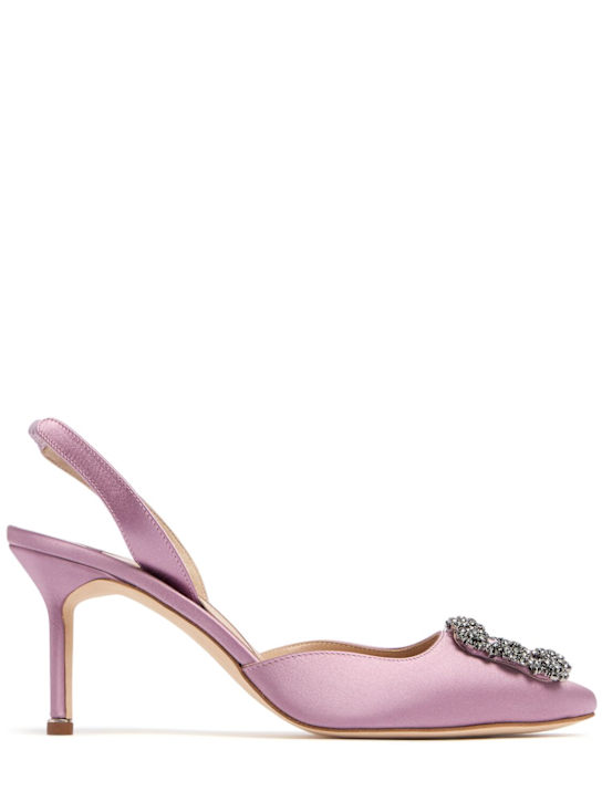 Manolo Blahnik: 70mm Hangisi satin slingback pumps - women_0 | Luisa Via Roma
