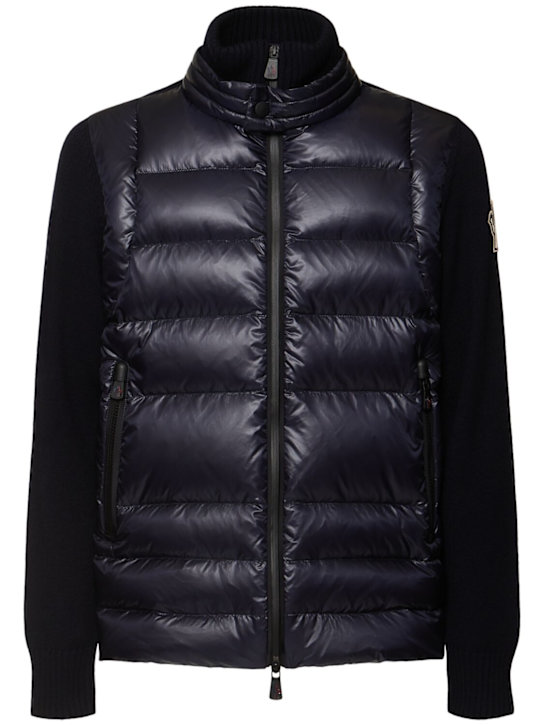 Moncler Grenoble: Wool & nylon down zip-up cardigan - men_0 | Luisa Via Roma