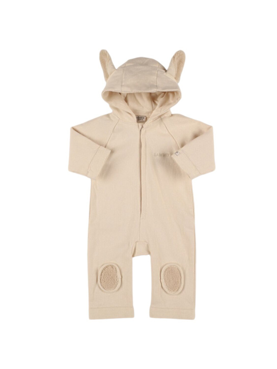 Donsje: Cotton hooded romper w/ear appliqués - kids-boys_0 | Luisa Via Roma