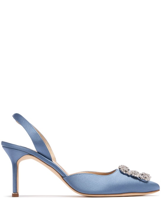 Manolo Blahnik: 70mm Hangisi satin slingback pumps - women_0 | Luisa Via Roma