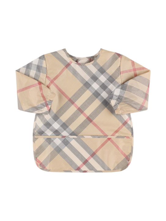 Burberry: Bavaglino con maniche in cotone check - Beige - kids-boys_0 | Luisa Via Roma