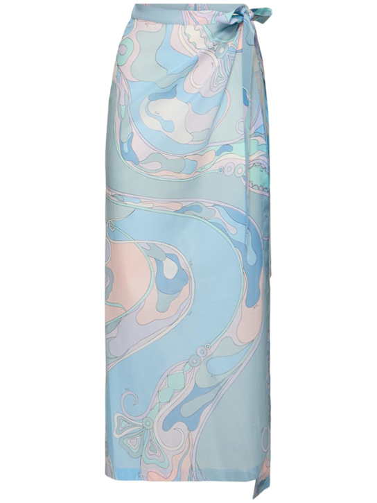 Pucci: 印花棉质细布围裹式半身裙 - 蓝色/粉色 - women_0 | Luisa Via Roma