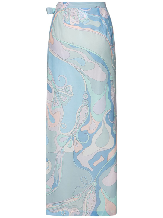 Pucci: 印花棉质细布围裹式半身裙 - 蓝色/粉色 - women_3 | Luisa Via Roma
