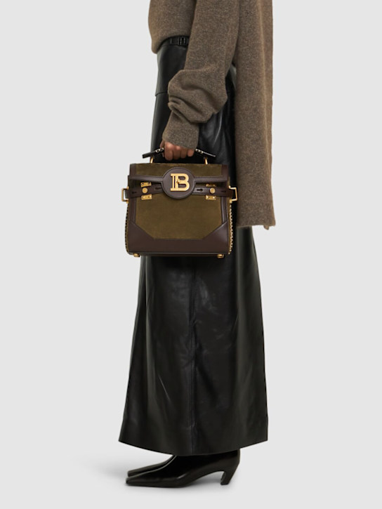 Balmain: B-buzz 23 suede & leather top handle bag - women_1 | Luisa Via Roma
