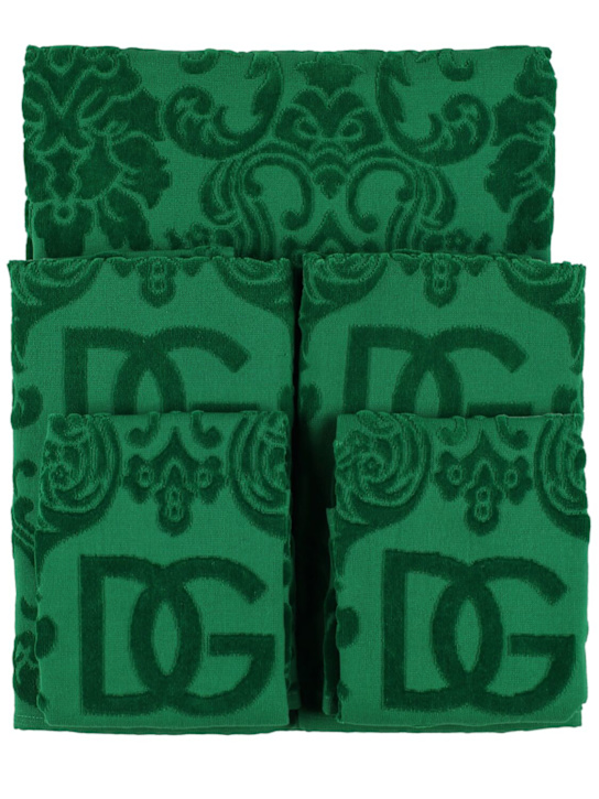 Dolce&Gabbana: Set of 5 cotton jacquard towels - Green - ecraft_0 | Luisa Via Roma