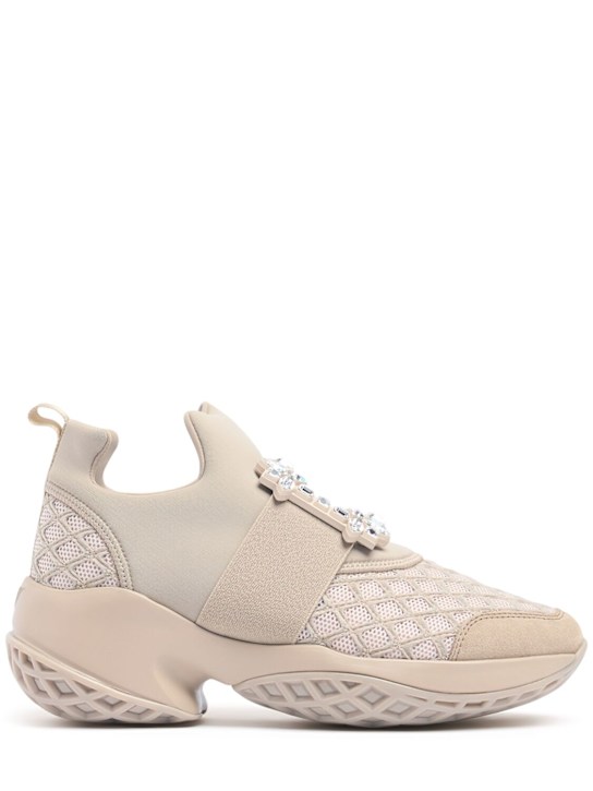 Roger Vivier: 75mm Viv Run mesh & neoprene sneakers - Beige - women_0 | Luisa Via Roma
