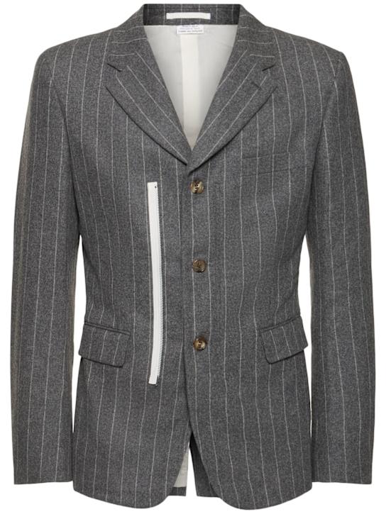 Comme des Garçons Homme Plus: Pinstriped wool flannel blazer - men_0 | Luisa Via Roma