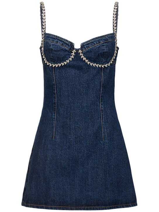 Self-portrait: Embellished cotton denim mini dress - women_0 | Luisa Via Roma