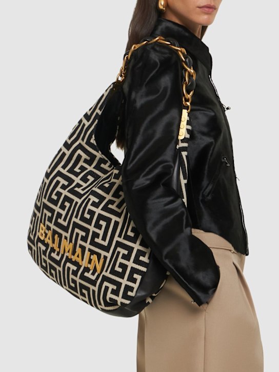 Balmain: 1945 Soft hobo monogram shoulder bag - women_1 | Luisa Via Roma