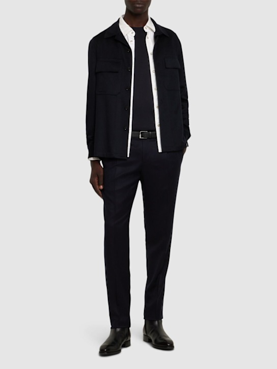 PT Torino: Deluxe wool & silk jogger pants - Navy - men_1 | Luisa Via Roma
