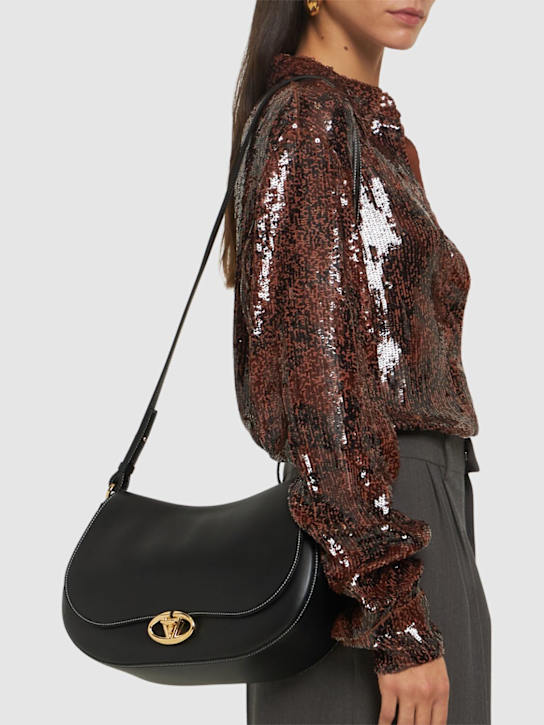 Valentino Garavani: Saddle logo leather shoulder bag - women_1 | Luisa Via Roma