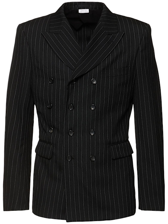 Comme des Garçons Homme Plus: Pinstripe stretch wool gabardine blazer - men_0 | Luisa Via Roma