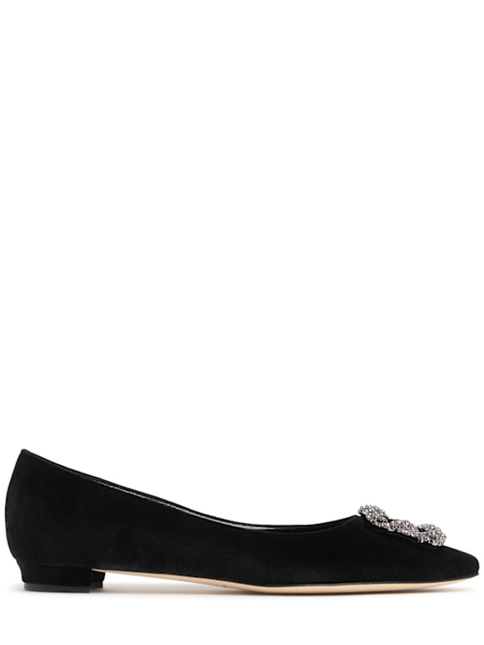 Manolo Blahnik: 10毫米Hangisi FMC天鹅绒平底鞋 - 黑色 - women_0 | Luisa Via Roma