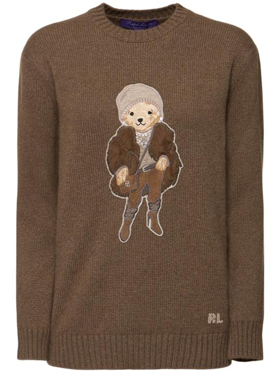 Ralph Lauren Collection: Embroidered bear sweater w/shearling - women_0 | Luisa Via Roma