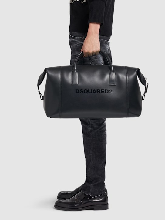 Dsquared2: Logo leather duffle bag - Black - men_2 | Luisa Via Roma
