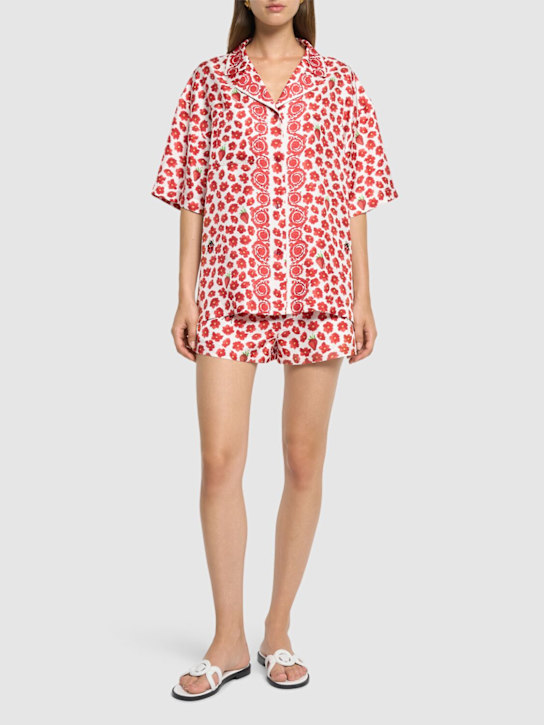 Versace: Strawberry print silk twill shirt - women_1 | Luisa Via Roma