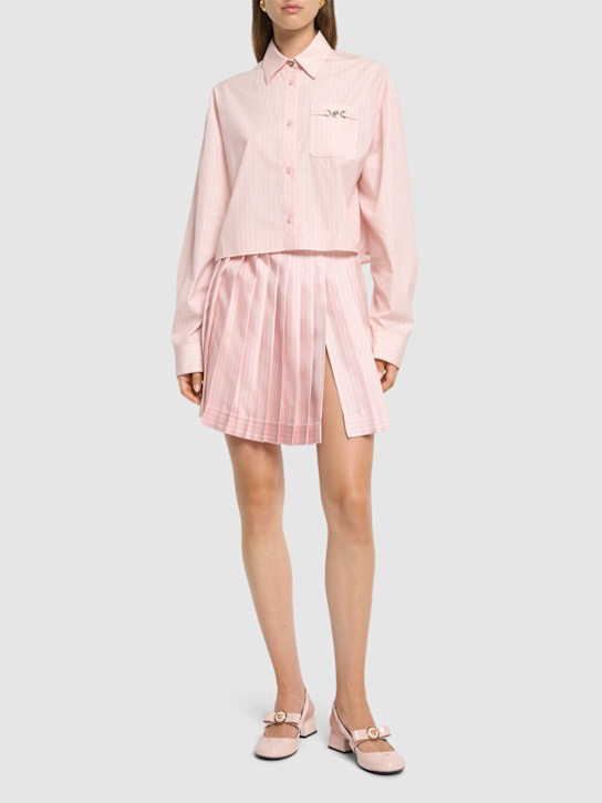 Versace: Pinstripe cotton poplin crop shirt - women_1 | Luisa Via Roma