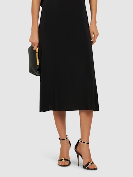 Valentino Garavani: 100mm Vlogo leather ankle strap sandals - Black/Ivory - women_1 | Luisa Via Roma