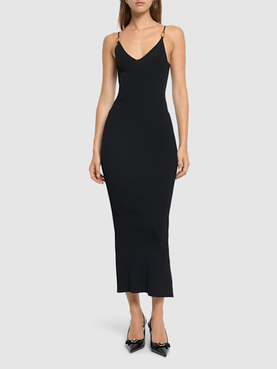 Versace: Stretch viscose knit midi dress - Black - women_1 | Luisa Via Roma