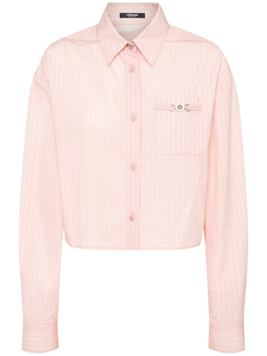 Versace: Pinstripe cotton poplin crop shirt - women_0 | Luisa Via Roma