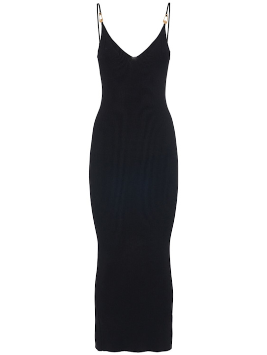 Versace: Stretch viscose knit midi dress - Black - women_0 | Luisa Via Roma