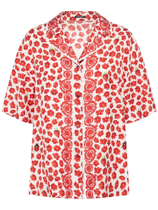 Versace: Strawberry print silk twill shirt - women_0 | Luisa Via Roma