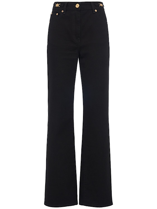 Washed cotton denim straight jeans - Thumbnail 1