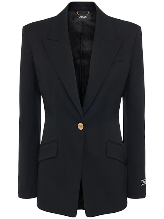Versace: Stretch virgin wool blazer - women_0 | Luisa Via Roma