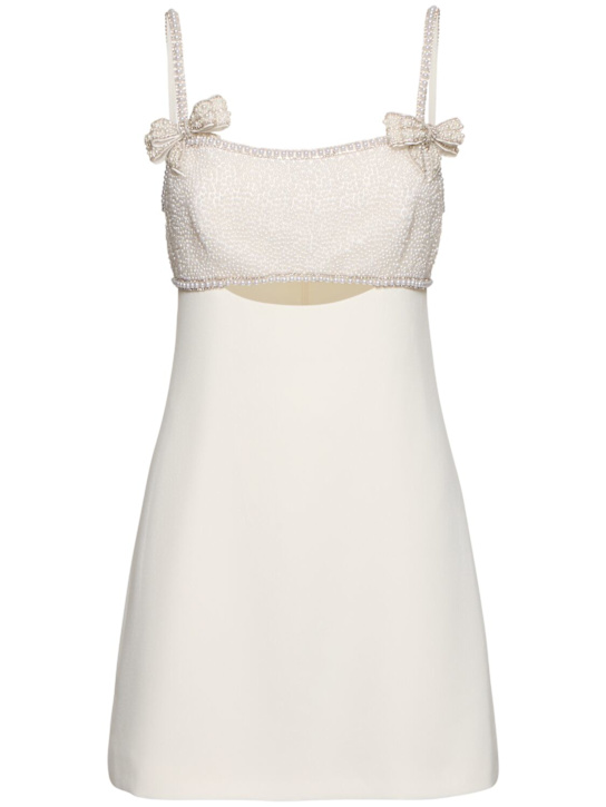 Self-portrait: Crepe pearl bow mini dress - White - women_0 | Luisa Via Roma