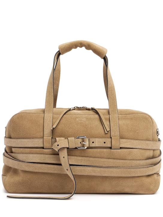 Moschino: Tie Me suede shoulder bag - women_0 | Luisa Via Roma