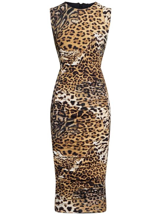 Printed lycra midi dress - Thumbnail 1