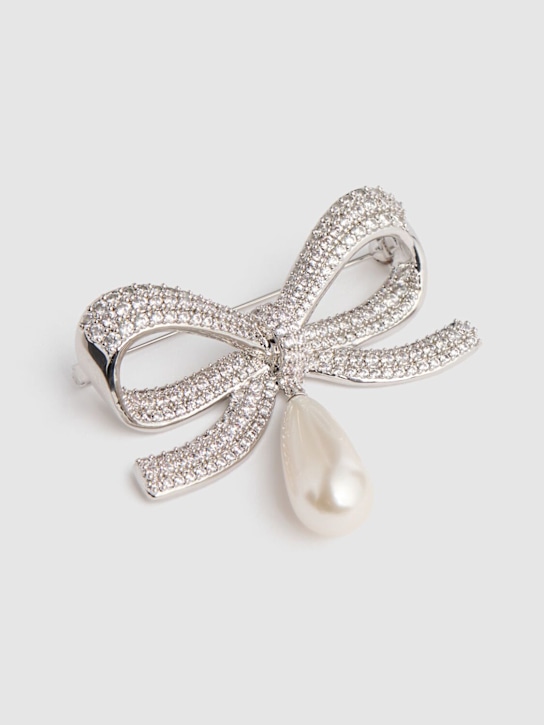 Self-portrait: Crystal bow brooch w/ faux pearl - Silver - women_1 | Luisa Via Roma