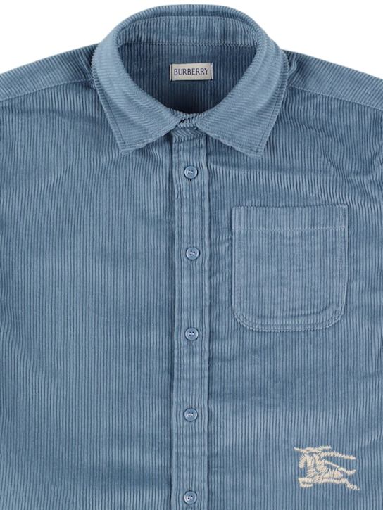 Burberry: Camicia in cotone millerighe con ricami - kids-boys_1 | Luisa Via Roma