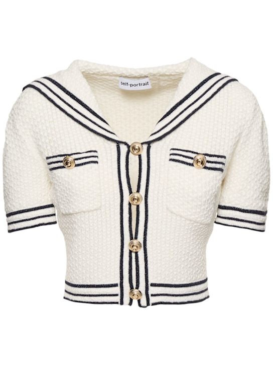 Self-portrait: Textured knit cotton blend top - women_0 | Luisa Via Roma