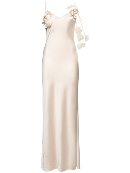 Self-portrait: Satin flower maxi dress - women_0 | Luisa Via Roma