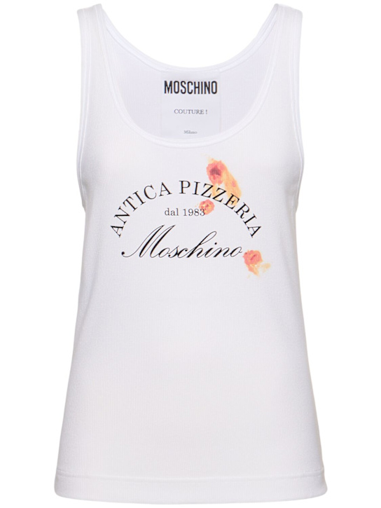 Moschino: Logo printed rib cotton jersey tank top - women_0 | Luisa Via Roma