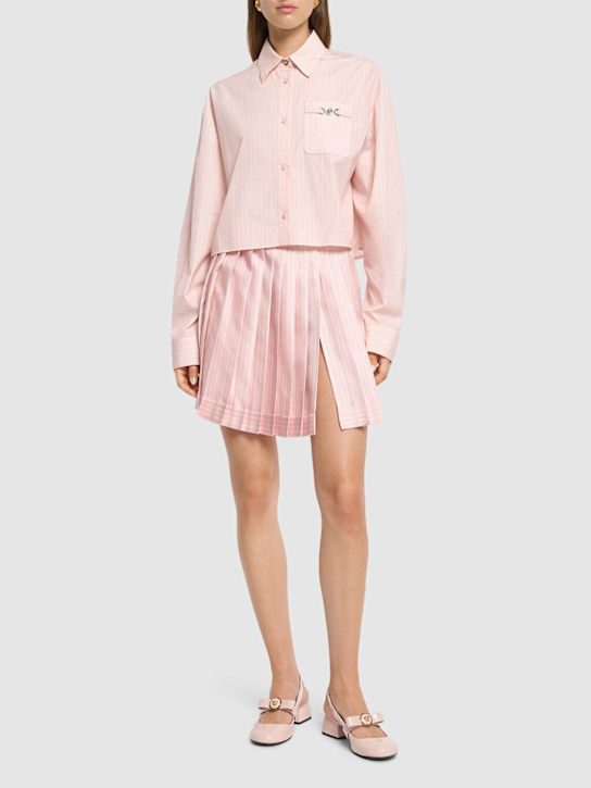 Versace: Pinstripe silk twill mini skirt - women_1 | Luisa Via Roma
