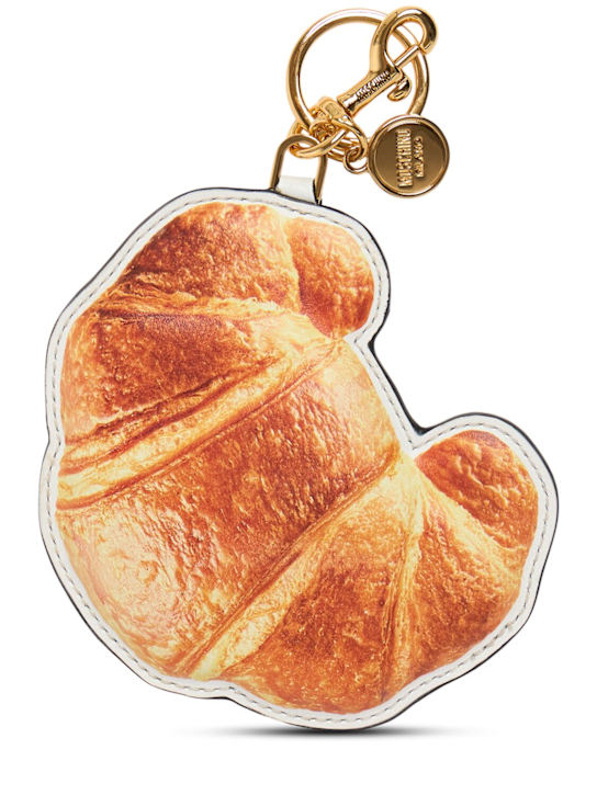Moschino: Croissant printed leather keychain - women_0 | Luisa Via Roma