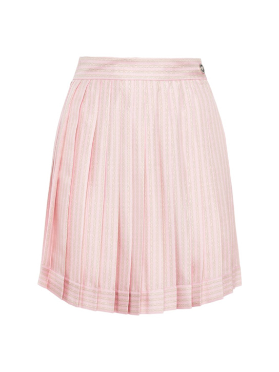 Versace: Pinstripe silk twill mini skirt - women_0 | Luisa Via Roma