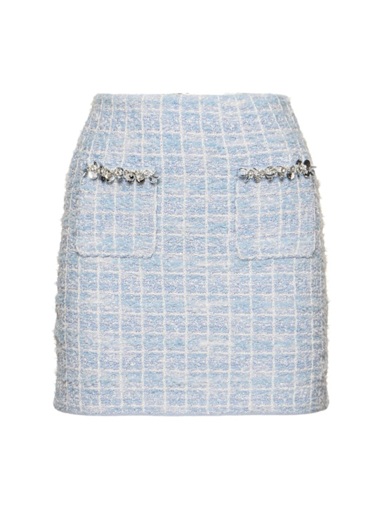 Self-portrait: Check knit mini skirt - Light Blue - women_0 | Luisa Via Roma